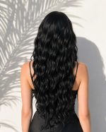 28 Inch Natural Black Long Layered Wavy Wig with Middle Part