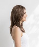 18 Inch Dark Chocolate Brown Straight Wig with Caramel Highlights