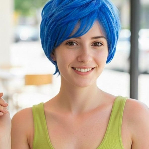 Vibrant Blue Layered Pixie Cut Wig with Side-Swept Bangs