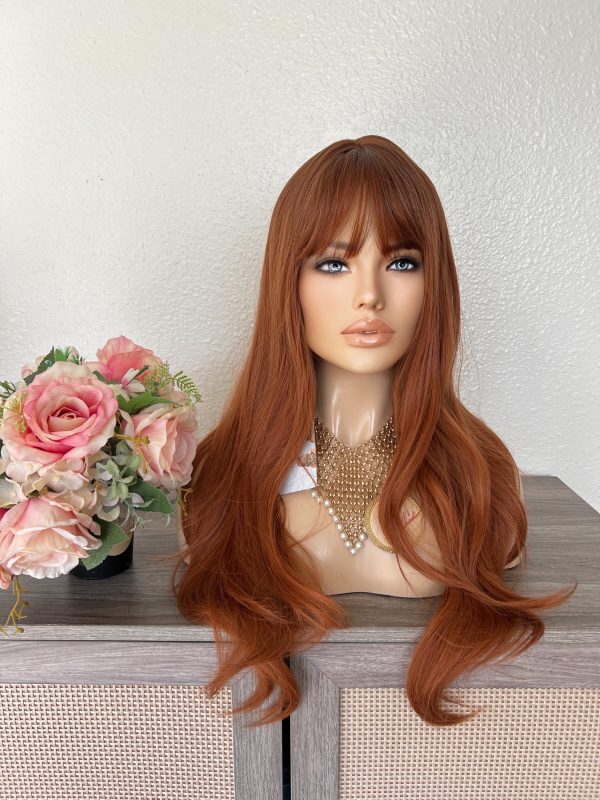 26 Inch Warm Copper Auburn Brown Long Layered Wig with Bangs