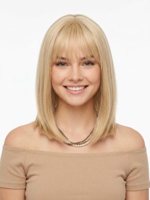 14 Inch Golden Blonde Layered Bob Wig with Wispy Bangs