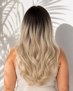 24 Inch Dark Brown Root Blonde Balayage Long Layered Wavy Wig