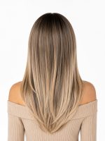20 Inch Dark Root Ash Blonde Ombre Long Layered Straight Wig