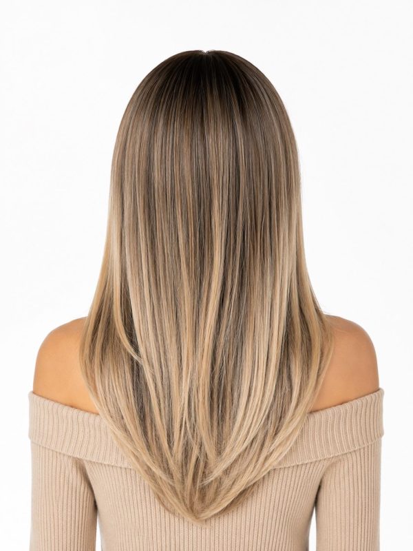 20 Inch Dark Root Ash Blonde Ombre Long Layered Straight Wig